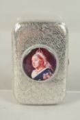 A VICTORIAN ENGRAVED SILVER CIGARETTE CASE with an enamel portrait of Queen Victoria. London 1905