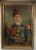 A LARGE OTTOMAN TURKISH PORTRAIT PAINTING OF MEHMED V RESAD: SULTAN OF THE OTTOMAN EMPIRE FROM