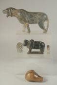 A COLLECTION OF FIVE STONE CARVINGS, (5).