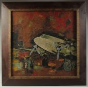 DIA AL-AZZAWI (1939-present), IRAQ, ABSTRACT COMPOSITION OF A PLANE , oil on canvass, signed,