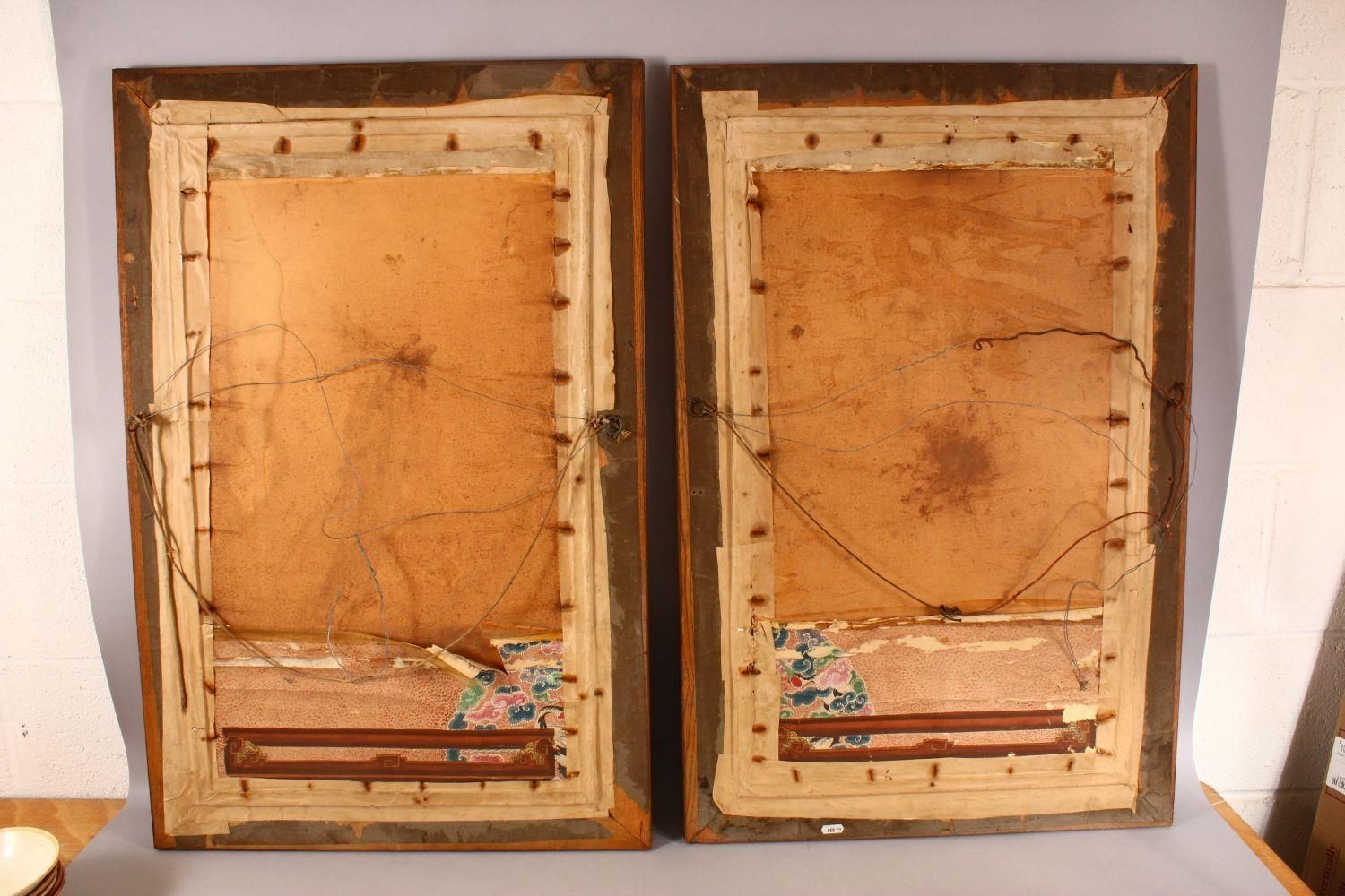 A LARGE PAIR OF 19TH CENTURY CHINESE MING STYLE EMPEROR AND EMPRESS PAINTINGS, framed and glazed, - Image 9 of 9