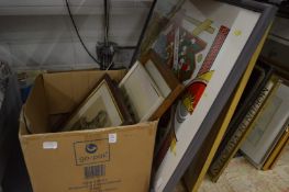A quantity of paintings and prints.