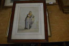 An Eastern lady with terracotta jar, watercolour and three prints.