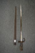 A French bayonet and scabbard.