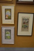 Three Indian miniature paintings.