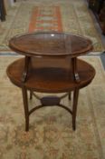 A good Edwardian inlaid mahogany two-tier tray top etagere.