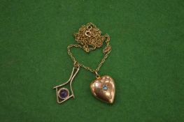 A 9ct gold heart shaped locket inset with a turquoise cabochon stone together with a 9ct gold