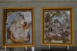 An unusual small pair of Indian foil pictures.