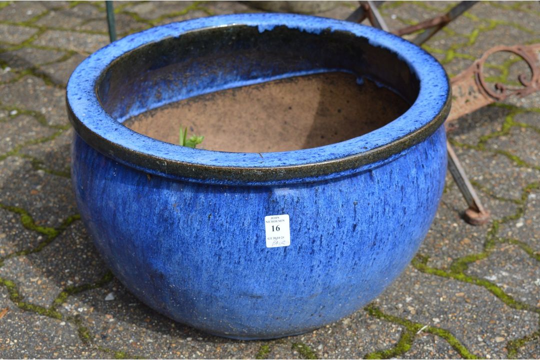 A pair of turquoise glazed planters. - Image 1 of 2