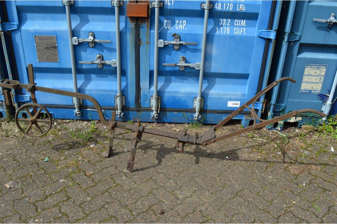 An early wrought iron horse drawn hoe. - Image 1 of 2