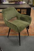 A Kare design green suede upholstered desk chair.