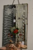 A pair of decorative etched and painted mirrors initialed J M J.