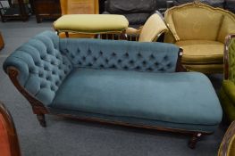 A late Victorian walnut framed chaise longue.