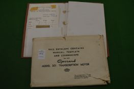 Instruction book for Garrard Model 301 Transcription Motor.