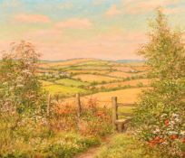 Mervyn Goode, 'Stile and Patchwork Fields, Midsummer', oil on canvas, signed, 14