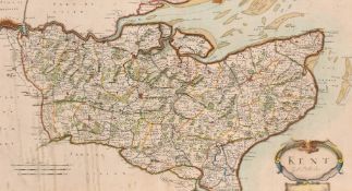 Robert Morden, a map of Kent, etching later hand coloured, 13.75