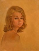 Josephine Aveline, Circa 1965, portrait of a lady, oil on canvas, signed, 20