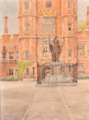 Nora Davison, Lupton's Tower and Henry VI statue, Eton, watercolour, signed, 10