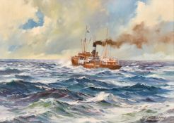 George Shaw (b. 1929), cargo ship, oil on canvas, signed, 12