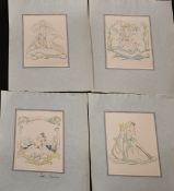 John Austen, A collection of twelve semi-erotic prints, one signed in pencil on the mount, 7