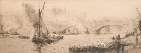 William Lionel Wyllie (1851-1931), Southwark Bridge, etching, signed in pencil, plate size 5