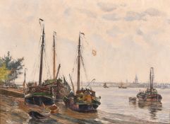 Edward de Looz-Block, 19th Century Belgian School, leeboard barges on a broad river, probably the