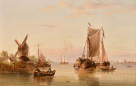 Henry Redmore (1820-1887) British, 'Estuary Scene with Coastal Vessels', oil on canvas, signed,