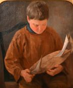 Edith Hudson, Late 19th Century, a seated boy holding a pond yacht, oil on canvas, signed, 25