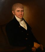 19th Century English School, a portrait of a seated gentleman with gloves, oil on canvas, 30