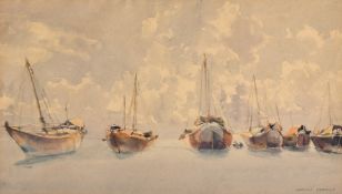 Patricia Prentice, Sampans at anchor, watercolour, signed, 12.5