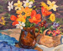 Nikolay Kalmykov (1924-1994), Spring Flowers in a Jug, oil on canvas, signed and dated 67, 18