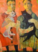 Andrei Bludov (b. 1962), 'Cats', oil on canvas, signed, signed and inscribed verso, 35.5