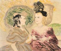 Sheila Charles (b. 1919), 'Arabella and Lavinia', a stylized study of two elegant women, oil on