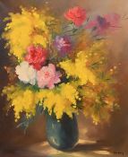 N. Le Bourg (20th Century), a still life of colourful flowers, oil on canvas, signed, 25.5