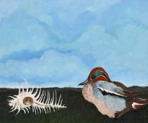 Terence Tarsnane (b. 1939), a duck in a landscape, acrylic, signed and dated 1973, 9.5