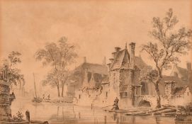 Attributed to Bartholomeus-Johannes van Hove (1850-1914), an ink and wash drawing of a fishermen