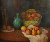 Montagu Marks (1890-1972), a still life of fruit and other items, oil on canvas, 20