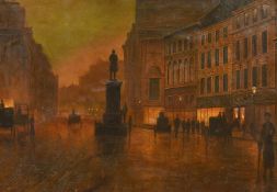 English School, Circa 1900, a view of Leeds at dusk, oil on canvas, indistinctly signed, 14