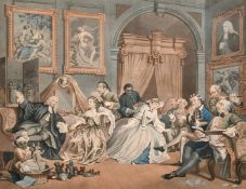 Ravenet after Hogarth, Marriage a la Mode, Plate IV, hand coloured etching, 13.25