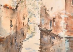 Roger Dellar, a canal scene, watercolour, signed, 13