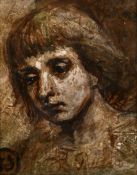 A head study of a young figure, oil possibly over a print base, signed A. Palladio, 6.25