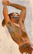 20th Century Russian School, a study of a male figure, oil on board, inscribed verso in Cyrillic,