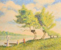 Eric Oldham (20th Century), figures in a landscape, oil on canvas, signed, 20