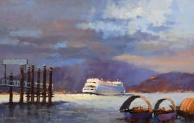 Frederick Beckett (20th Century), ferry on an Italian lake, oil on canvas, signed, 16
