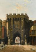 Frank Rawlings Offer (1847-1932), figures before a city arch, oil on canvas, signed, 14