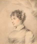 Attributed to Prince Hoare (1755-1834), a portrait of Mrs Siddons, charcoal and chalk, 10.25