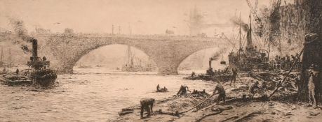 William Lionel Wyllie (1851-1931), London Bridge, etching, signed in pencil, plate size 5