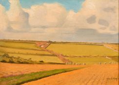 Robert Morson Hughes (1873-1953), landscape view with ancient stones, oil on card, signed, 10