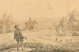 Alken (19th Century), a collection of four pencil drawings, two depicting falconry scenes and two