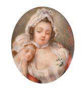 Alournam, French School, 19th Century, a fine quality miniature portrait of a mother and child,